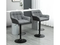 Taburete de bar regulable de 2 piezas con respaldo y reposapiés, rotación de 360°, en lino sintético, gris (57,5x52,5x93-114 cm)