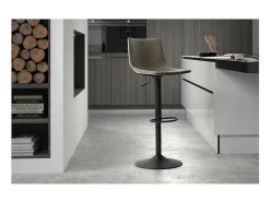 Taburete de bar SOUL – PU gris – Altura ajustable 88-109 cm – Patas de metal – Estilo vintage