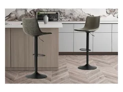 Taburete de bar SOUL – PU gris – Altura ajustable 88-109 cm – Patas de metal – Estilo vintage