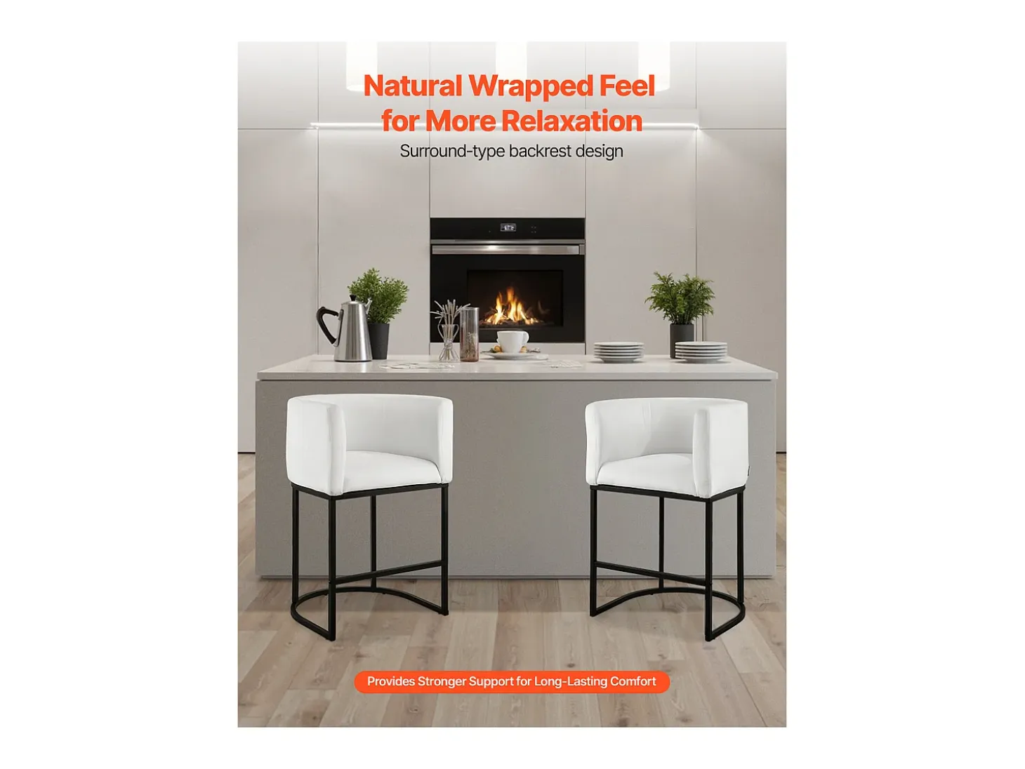 Taburete de Bar SucceBuy, Lote de 3, Silla de Bar en Tela, 63.5 cm Alto, Asiento de Cocina con Respaldo, Reposabrazos, Estructura en Metal Y Reposapiés, Blanco