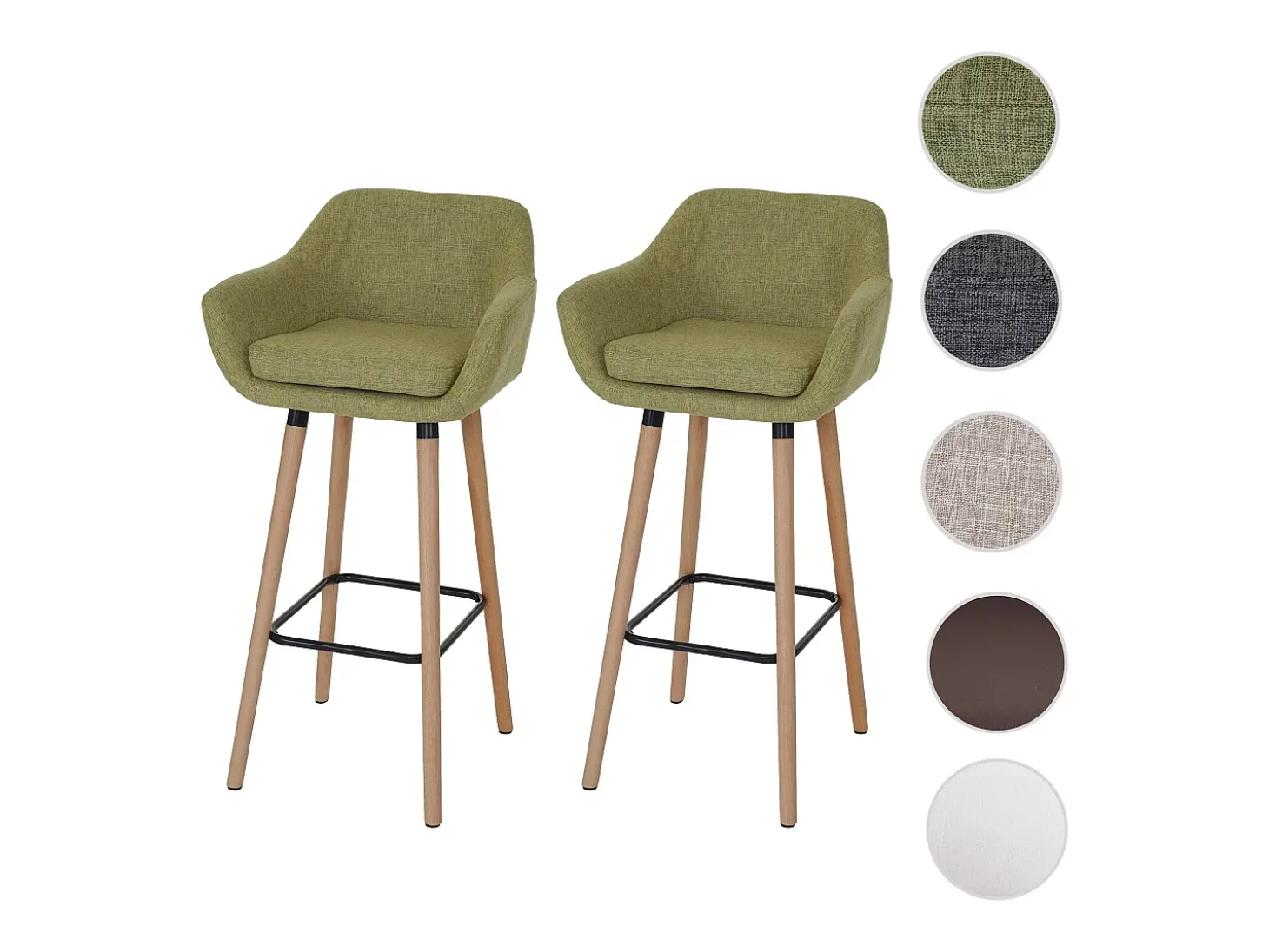 Taburete de bar Vaasa T381 (set de 2), textil, verde claro