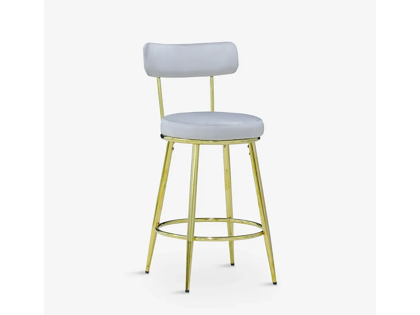 Taburete de bar y cocina de terciopelo con respaldo y patas doradas Kraven - Gris