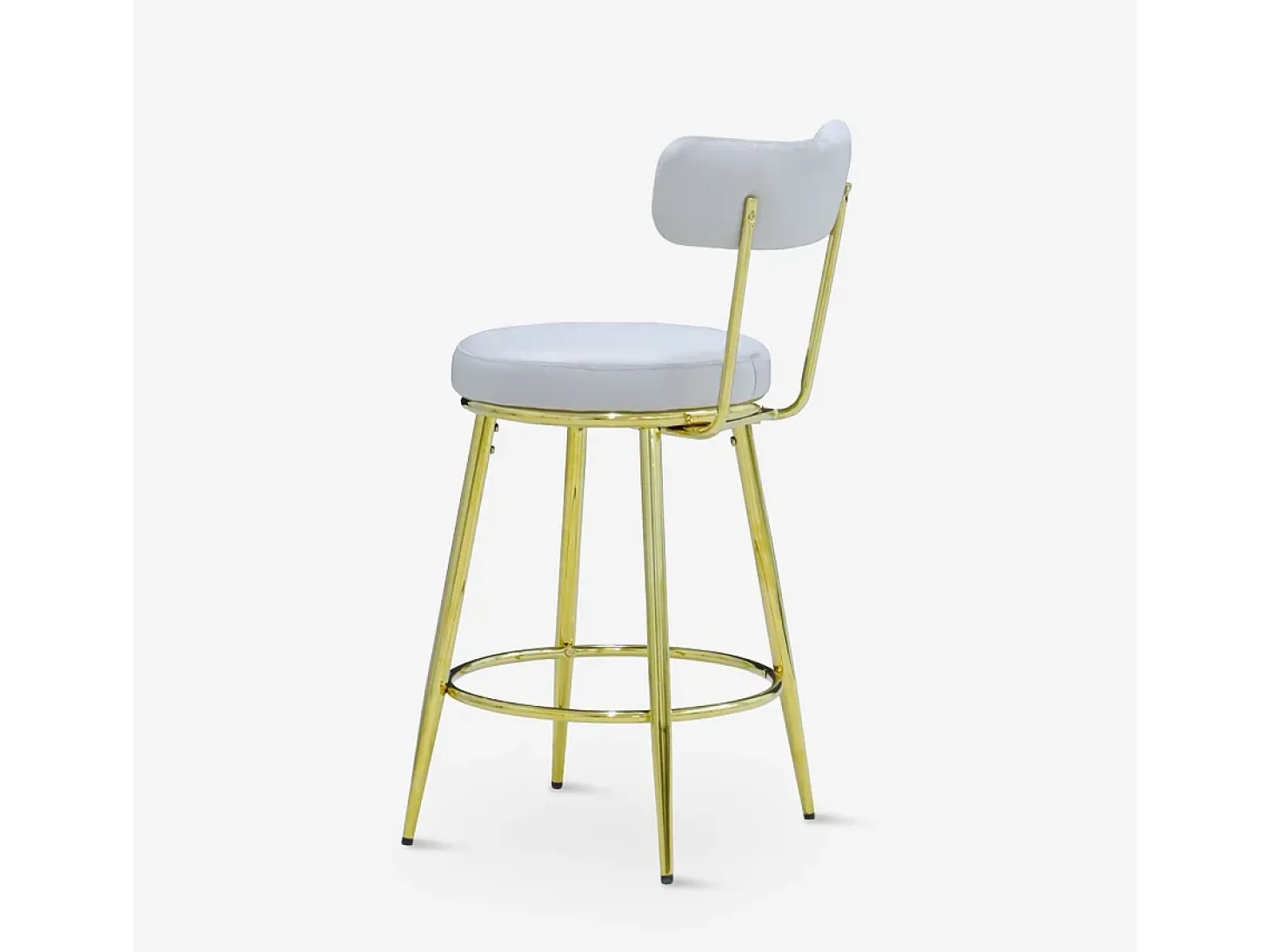 Taburete de bar y cocina de terciopelo con respaldo y patas doradas Kraven - Gris