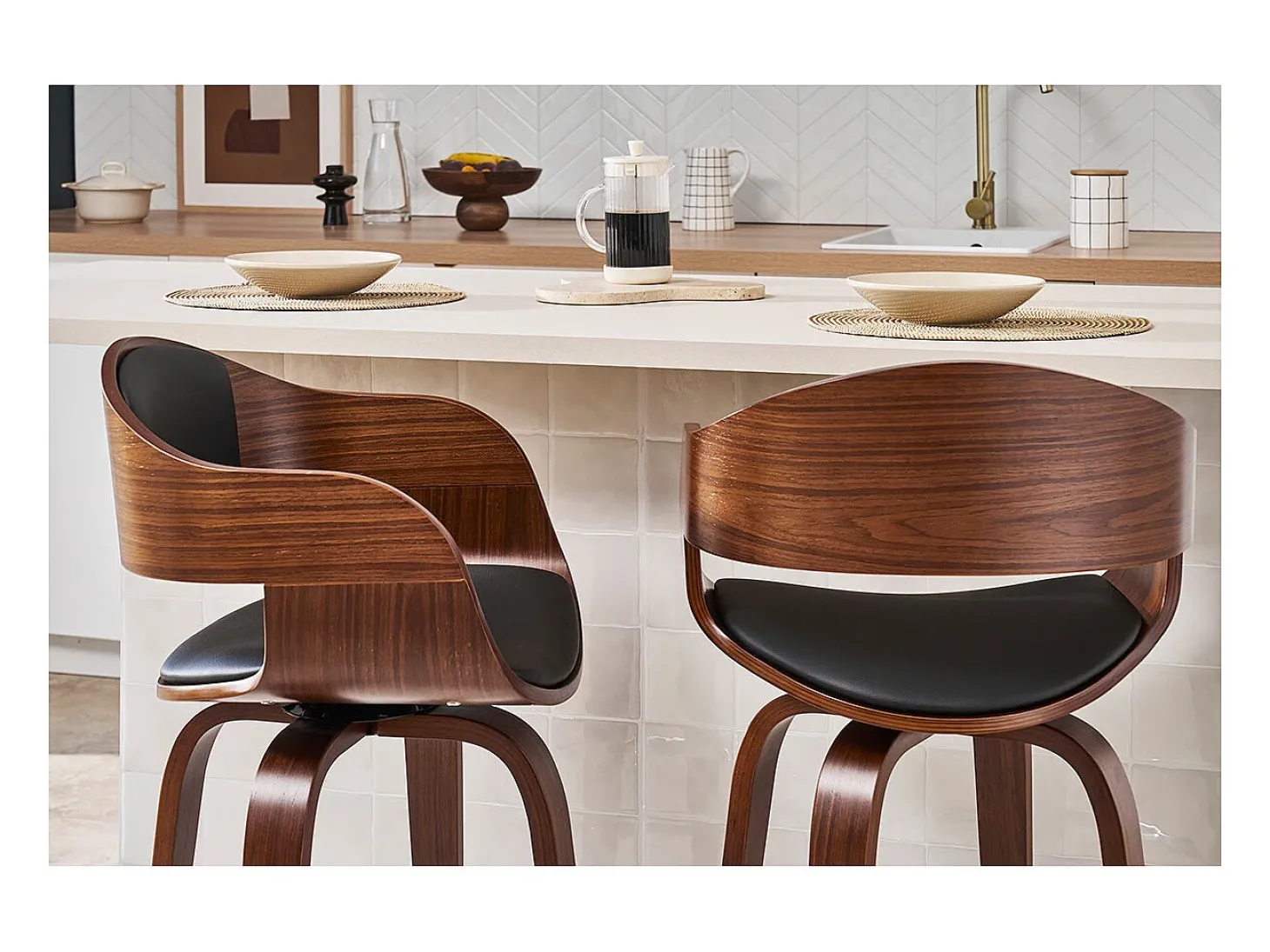 Taburete de cocina de diseño negro con madera oscura 67.5 cm GAO