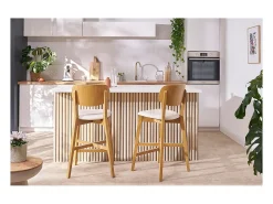 Taburete de cocina de madera de roble claro y tela efecto aterciopelado terracota 65 cm LUCIA