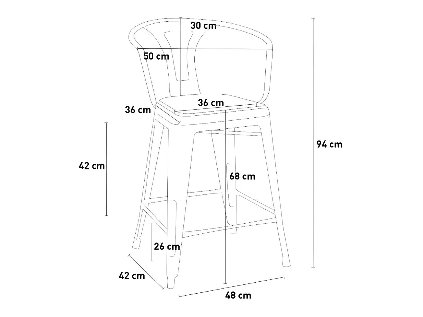 taburete de metal y madera con respaldo de diseño industrial estilo steel wood back - Marrón