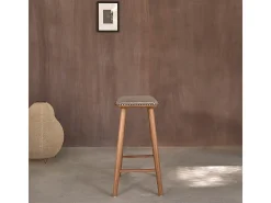Taburete de teca maciza con asiento de rayas 65 cm