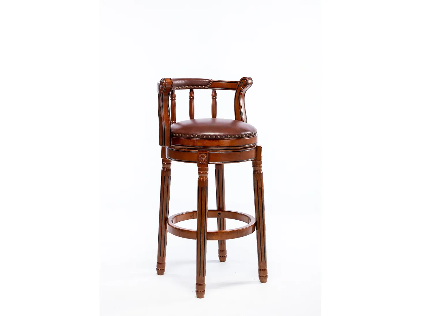 Taburete giratorio de bar - Asiento de cuero marrón - Color nogal 54,8 x 54,8 x 66 cm