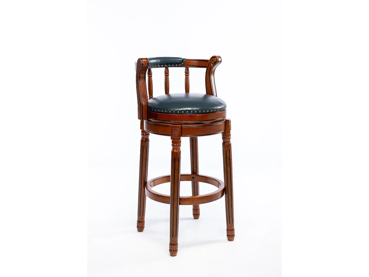 Taburete giratorio de bar - Asiento de piel azul - Color nogal 54,8 x 54,8 x 66 cm