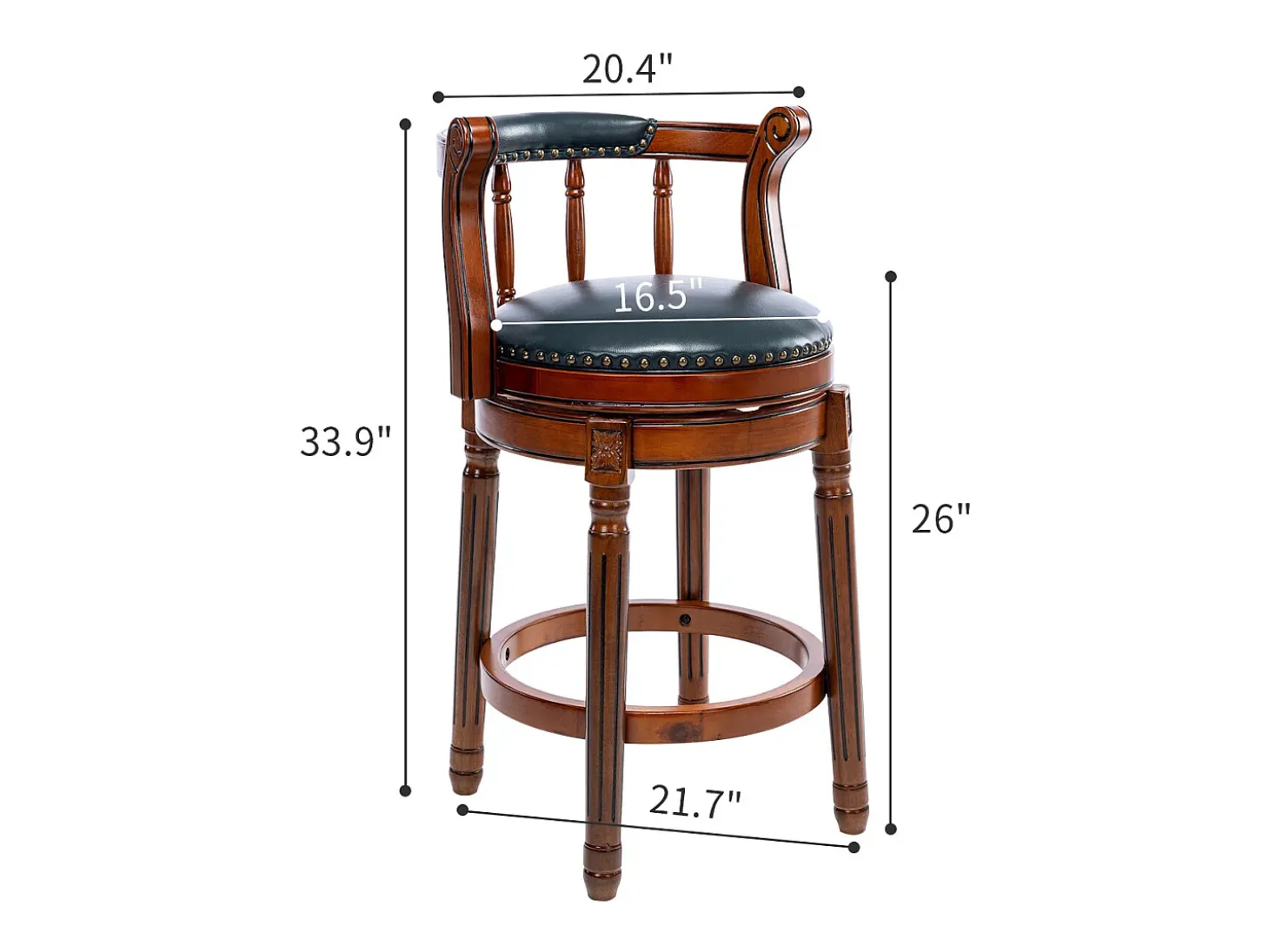 Taburete giratorio de bar - Asiento de piel azul - Color nogal 54,8 x 54,8 x 66 cm