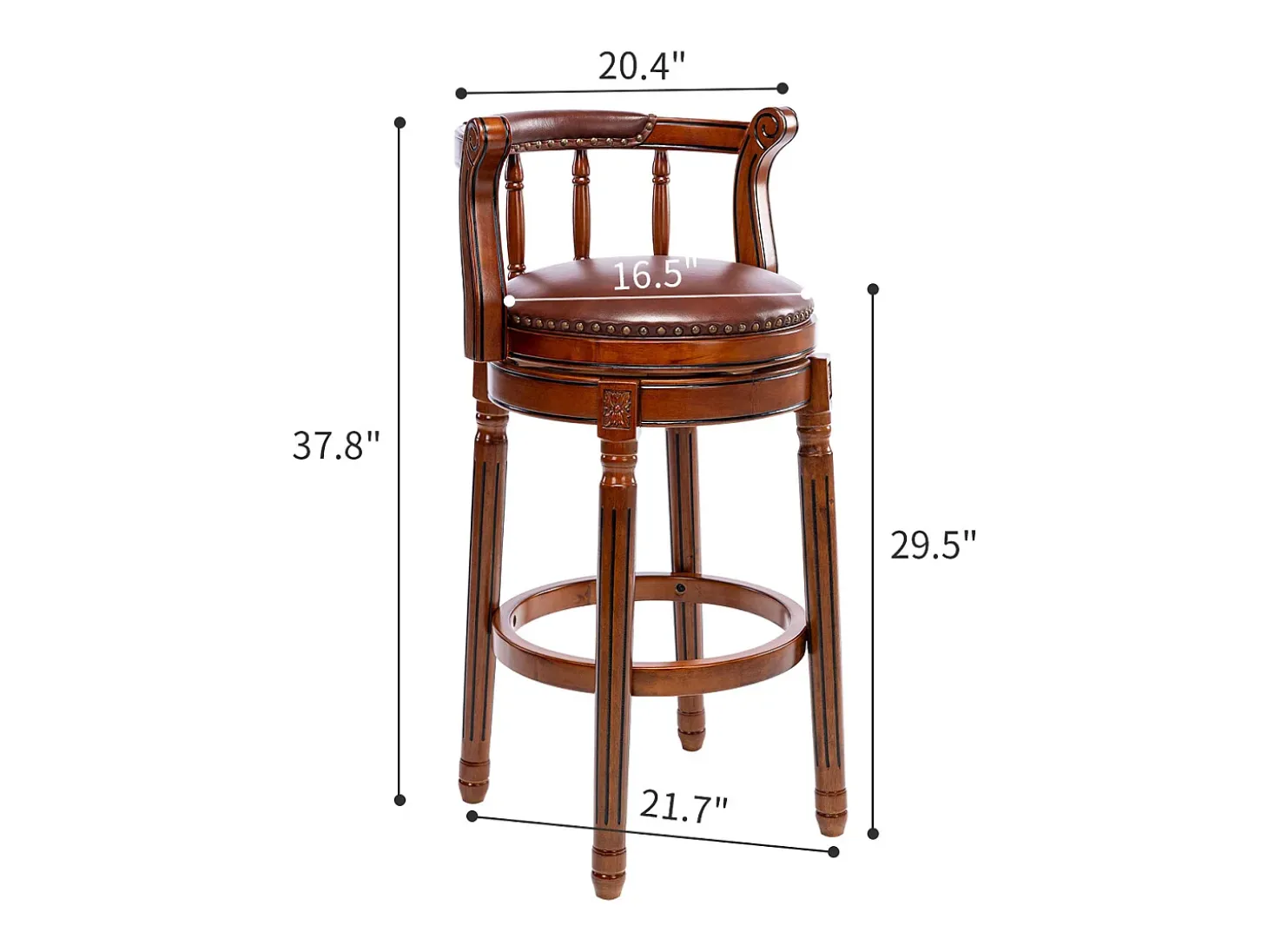 Taburete giratorio de bar - Asiento de cuero marrón - Madera - Color nogal