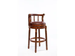 Taburete giratorio de bar - Asiento de cuero marrón - Madera - Color nogal