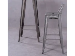 Taburete industrial en acero metalizado con respaldo bajo (76cm) - Bistro - Metálico