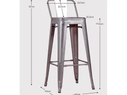 Taburete industrial en acero metalizado con respaldo bajo (76cm) - Bistro - Metálico