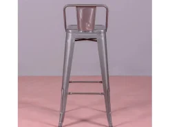 Taburete industrial en acero metalizado con respaldo bajo (76cm) - Bistro - Metálico