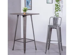 Taburete industrial en acero metalizado con respaldo bajo (76cm) - Bistro - Metálico
