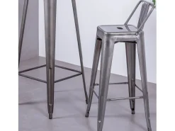 Taburete industrial en acero metalizado con respaldo bajo (76cm) - Bistro - Metálico