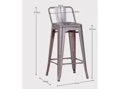 Taburete industrial metálico con respaldo bajo (66cm) - Bistro - Metálico