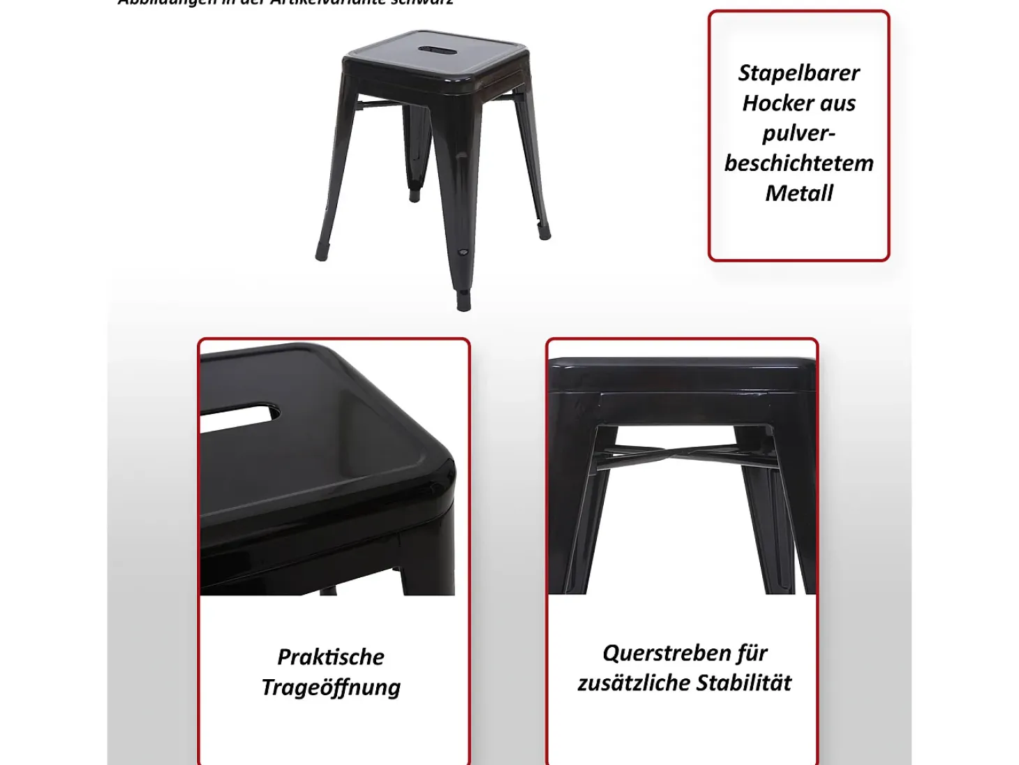 Taburete MCW-A73 (set de 2), negro