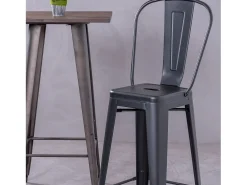 Taburete metálico en acero lacado con respaldo alto (76cm) - Bistro - Negro