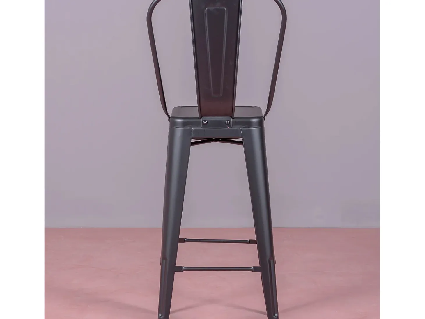 Taburete metálico en acero lacado con respaldo alto (76cm) - Bistro - Negro