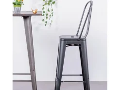 Taburete metálico en acero lacado con respaldo alto (76cm) - Bistro - Negro