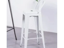 Taburete metálico industrial con respaldo bajo (76cm) - Bistro - Blanco
