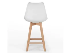 Taburete nórdico con cojín símil piel blanco y patas de haya clara Tula 67 cm