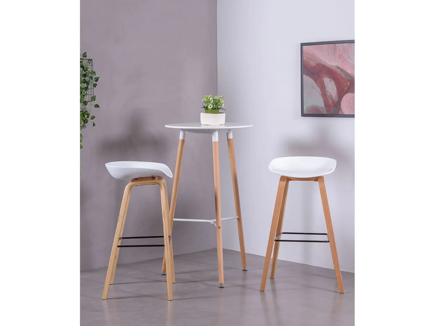 Taburete nórdico con patas de madera de haya (75cm) - Daxer - Blanco