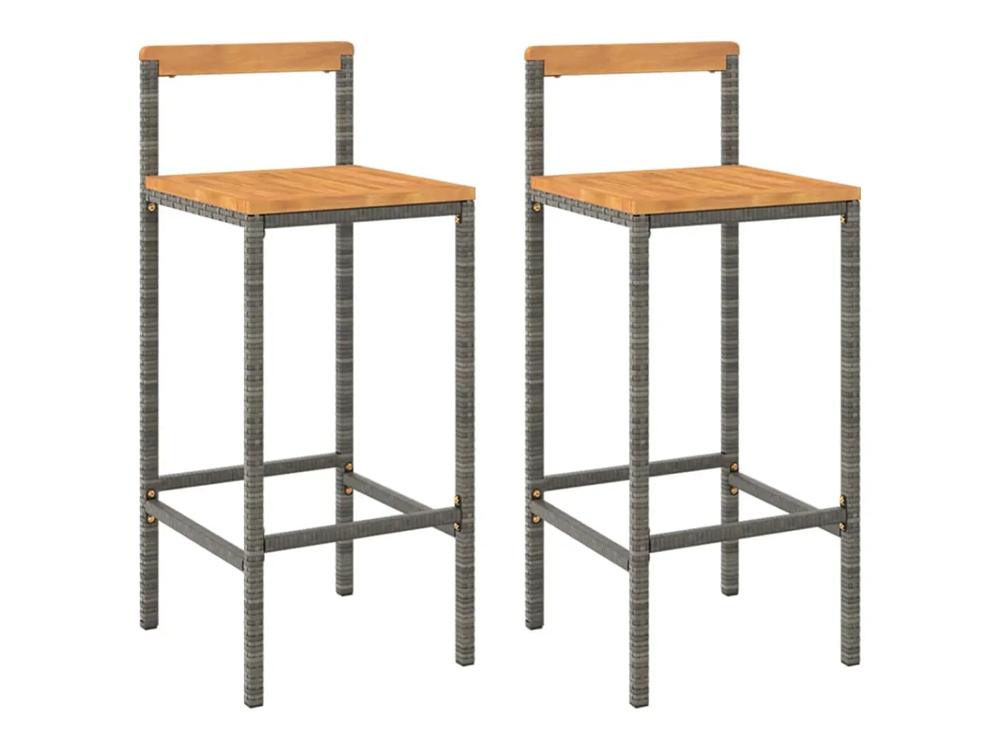 Taburetes altos 2 uds madera de acacia y ratán sintético gris
