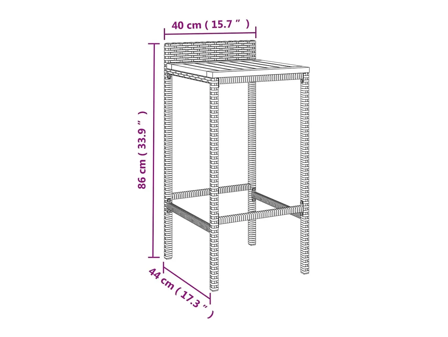 Taburetes altos 4 uds madera de acacia y ratán sintético gris