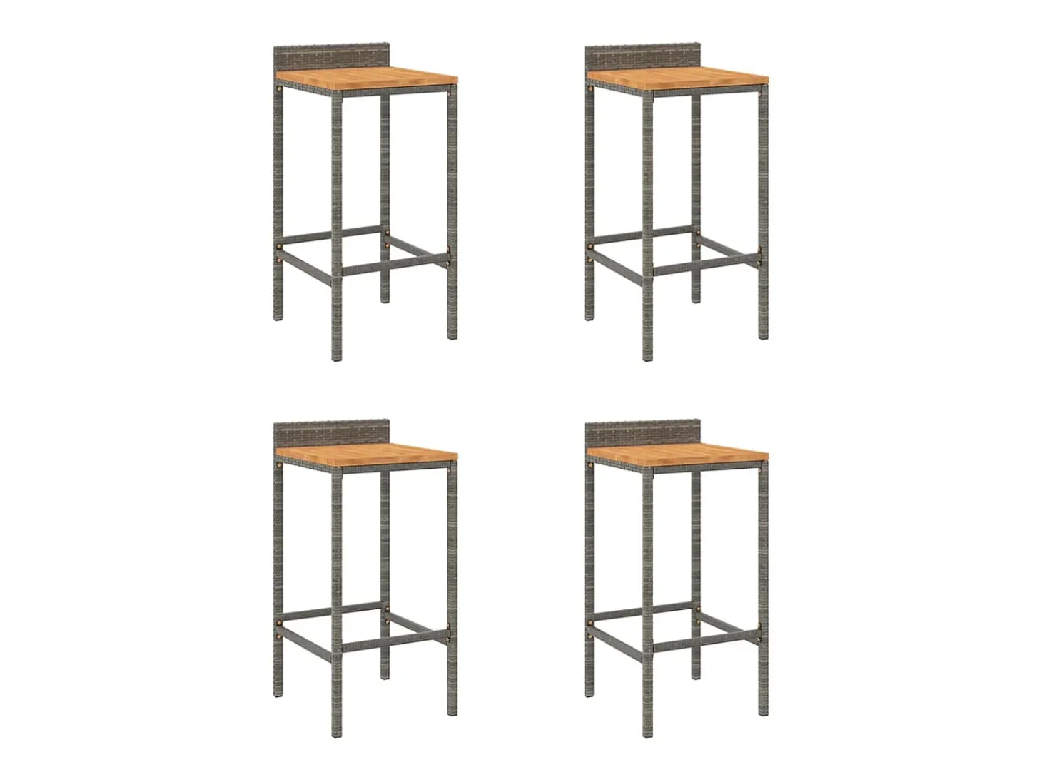 Taburetes altos 4 uds madera de acacia y ratán sintético gris