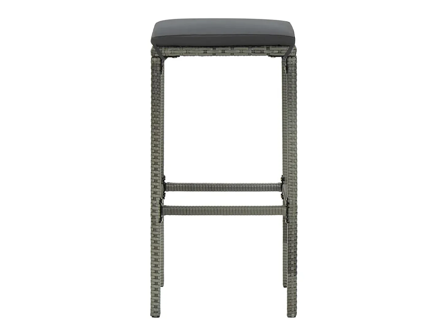 Taburetes de bar con cojines, juego de 3, gris, resina trenzada