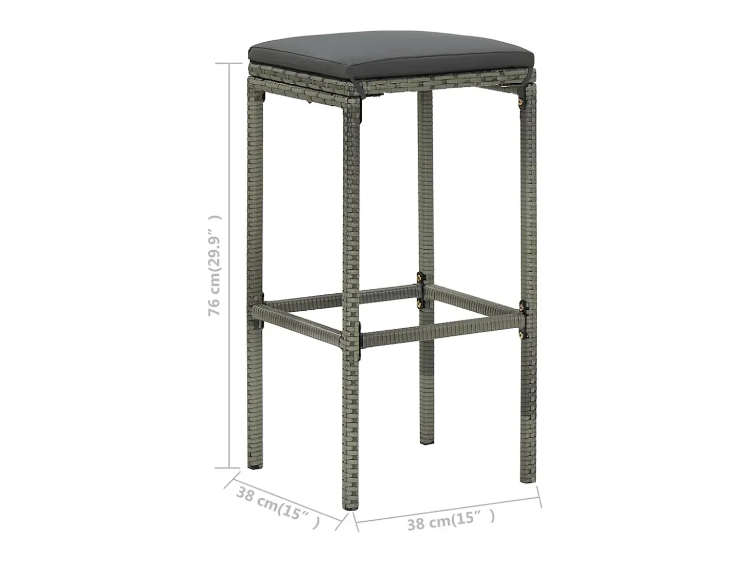 Taburetes de bar con cojines, juego de 3, gris, resina trenzada