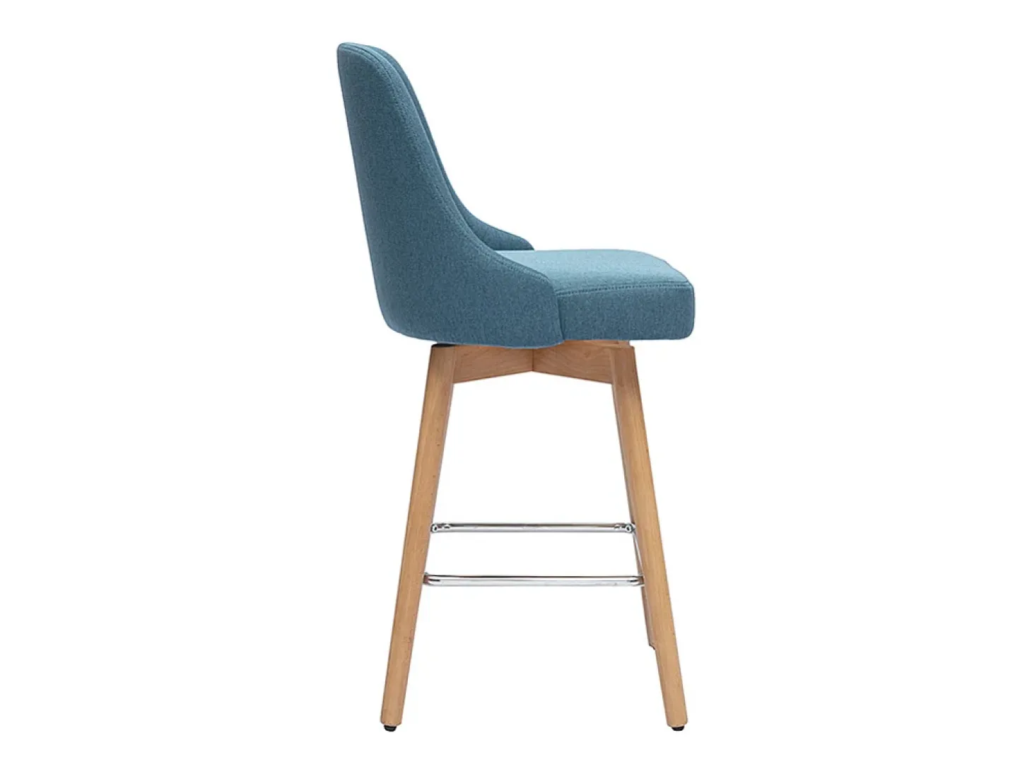 Taburetes de bar escandinavos giratorios 360° en tela azul pato y madera de haya maciza H65 cm (juego de 2) HASTA