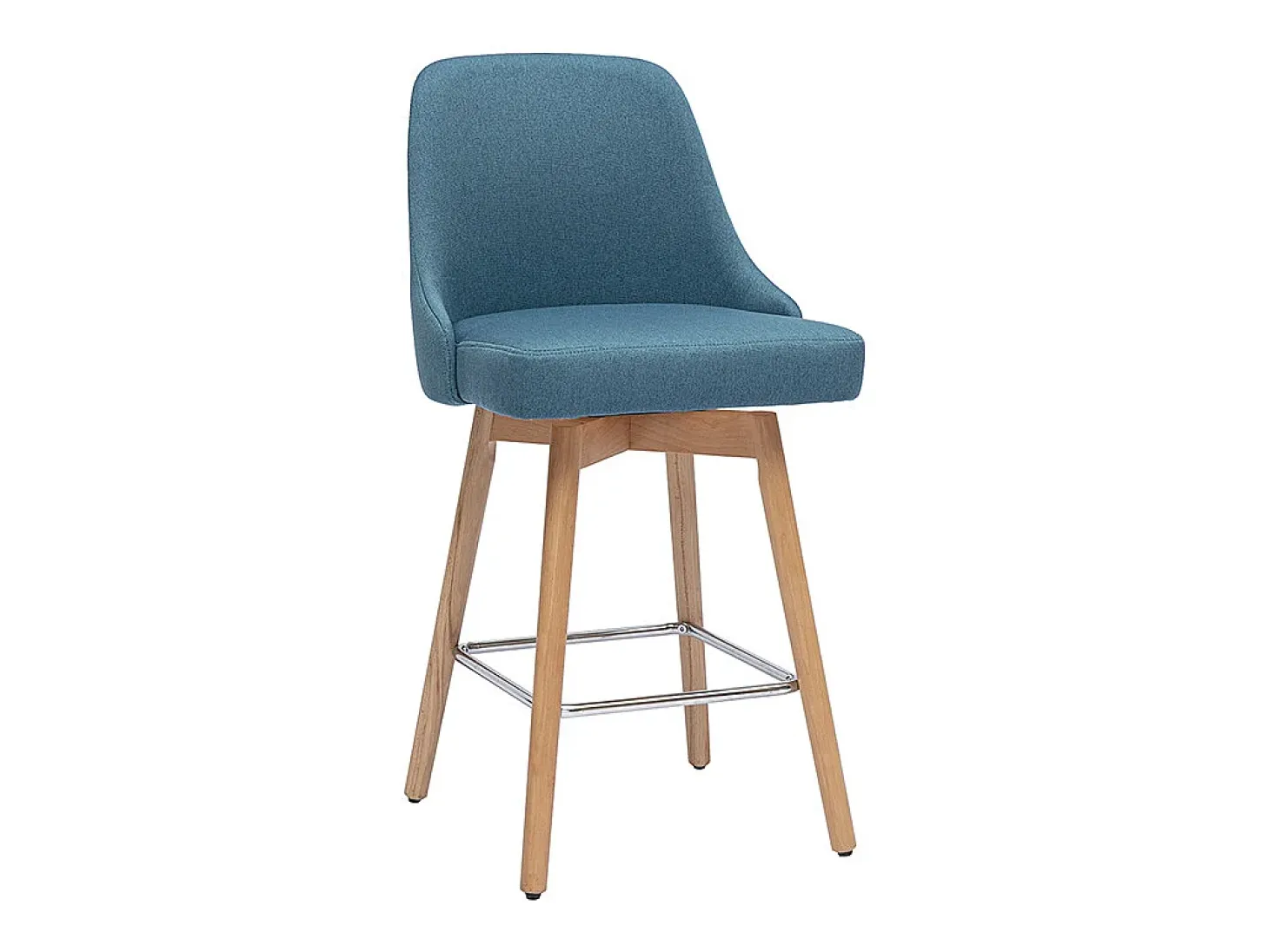 Taburetes de bar escandinavos giratorios 360° en tela azul pato y madera de haya maciza H65 cm (juego de 2) HASTA