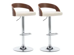 Taburetes de cocina 2 uds cuero sintético madera curvada crema