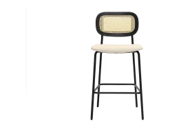 Taburetes de diseño en tela efecto terciopelo texturizado beige, metal negro y mimbre (juego de 2) MIRANDA