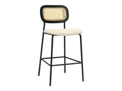 Taburetes de diseño en tela efecto terciopelo texturizado beige, metal negro y mimbre (juego de 2) MIRANDA