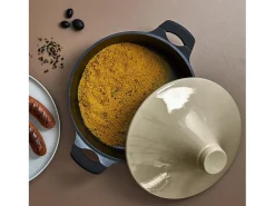 Tajine de inducción 28 cm Negro y Beige Fundición de Aluminio Cerámica Antiadherente Todos los fuegos