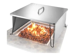 Tapa de Brasero SucceBuy de Acero Inoxidable, 64.5 x 64.5 x 37 cm, Deflector de Calor Exterior para Fogatas, Camping y Calefacción de Madera