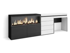 Tocador, 234x35x75cm, Con cajón, Chimenea eléctrica XXL, Cómoda, Cajonera, Blanco