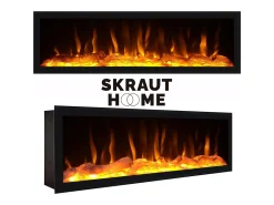 Tocador, 284x35x145cm, Con cajón, Chimenea eléctrica XXL, Cómoda, Cajonera, Listones Decorativos, Roble
