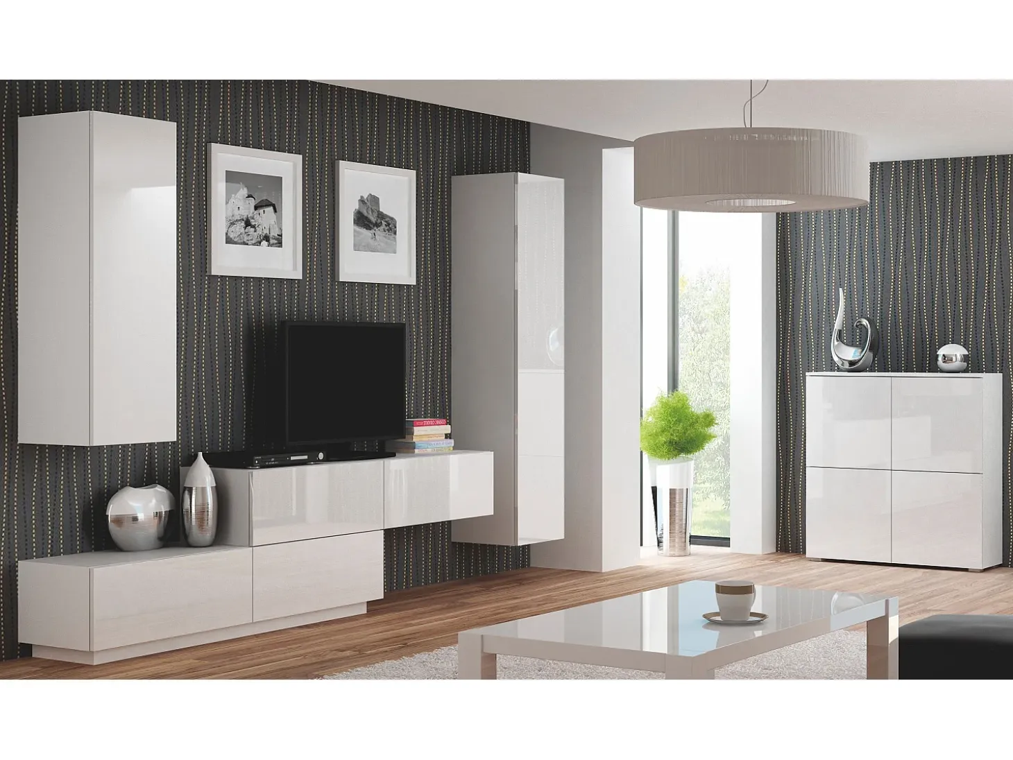 Trevise Aparador de 2 puertas, 100 cm, blanco brillante