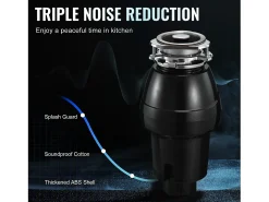 Triturador de Residuos SucceBuy para Fregadero de Cocina, 1/2 CV, Sistema de Trituración de Residuos de Alimentos, 3820 rpm, con Cable de Alimentación