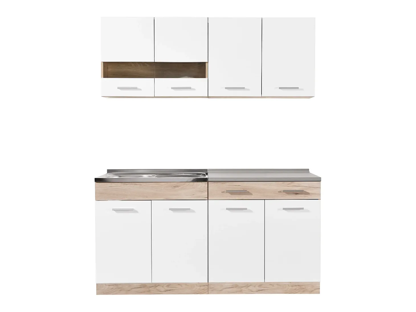 Unidad de cocina 160x84x60 cm aspecto madera roble blanco y gris