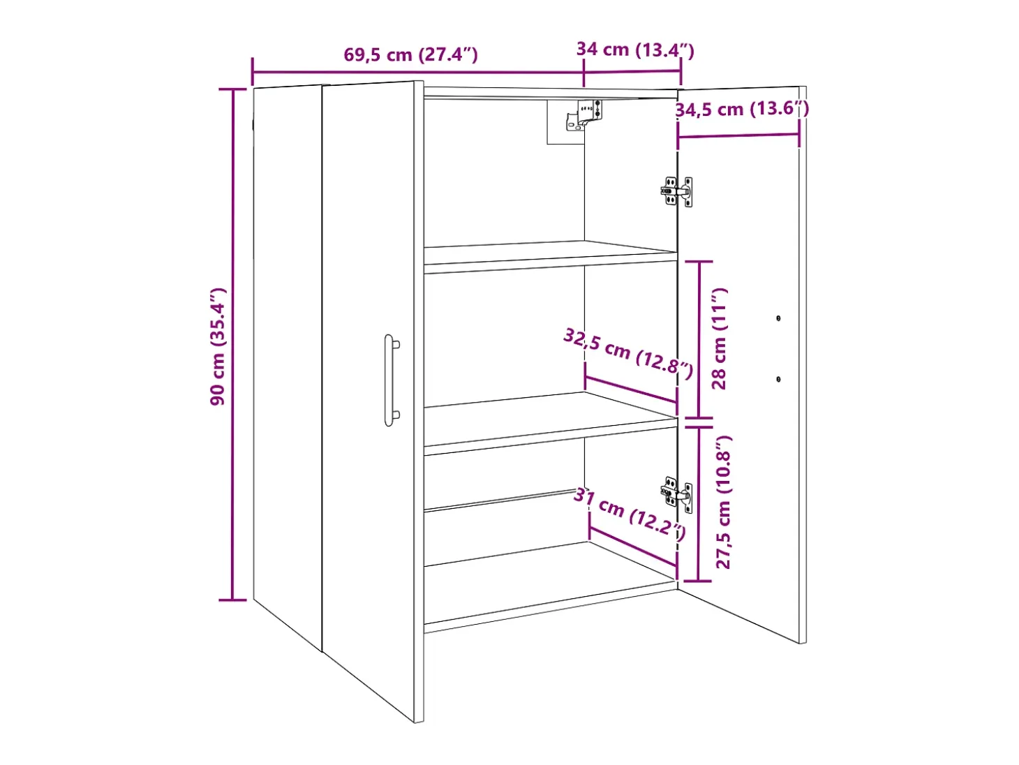Unidad de pared de roble negro 69,5 x 34 x 90 cm Madera de ingeniería