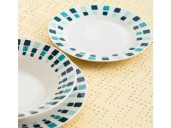 Vajilla Simetric Quid 18 piezas 6 servicios porcelana blanco/azul