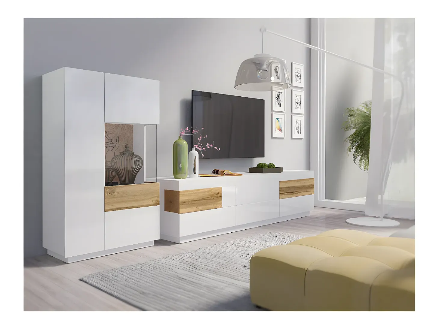 Vajillero 2 puertas apertura por la derecha Andrea Blanco y Madera