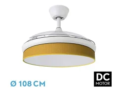 Ventilador Dc Moda Blanco Amarillo Mando Distancia Funcion Inversa